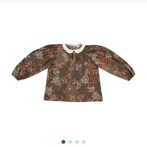 NWT BEBE ORGANIC - 12Y girls floral blouse, brown with white collar